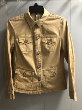 St. John’s Bay Women’s Cargo Jacket Size Med/Petite Lightweight Beige 98% Cotton